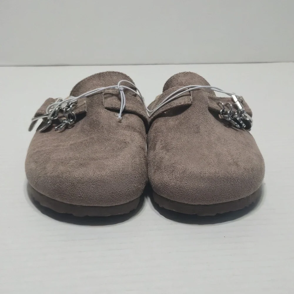 Madden Girl Women's Taupe Faux Suede Buckle Clog Mule Slip On Shoes Size 1